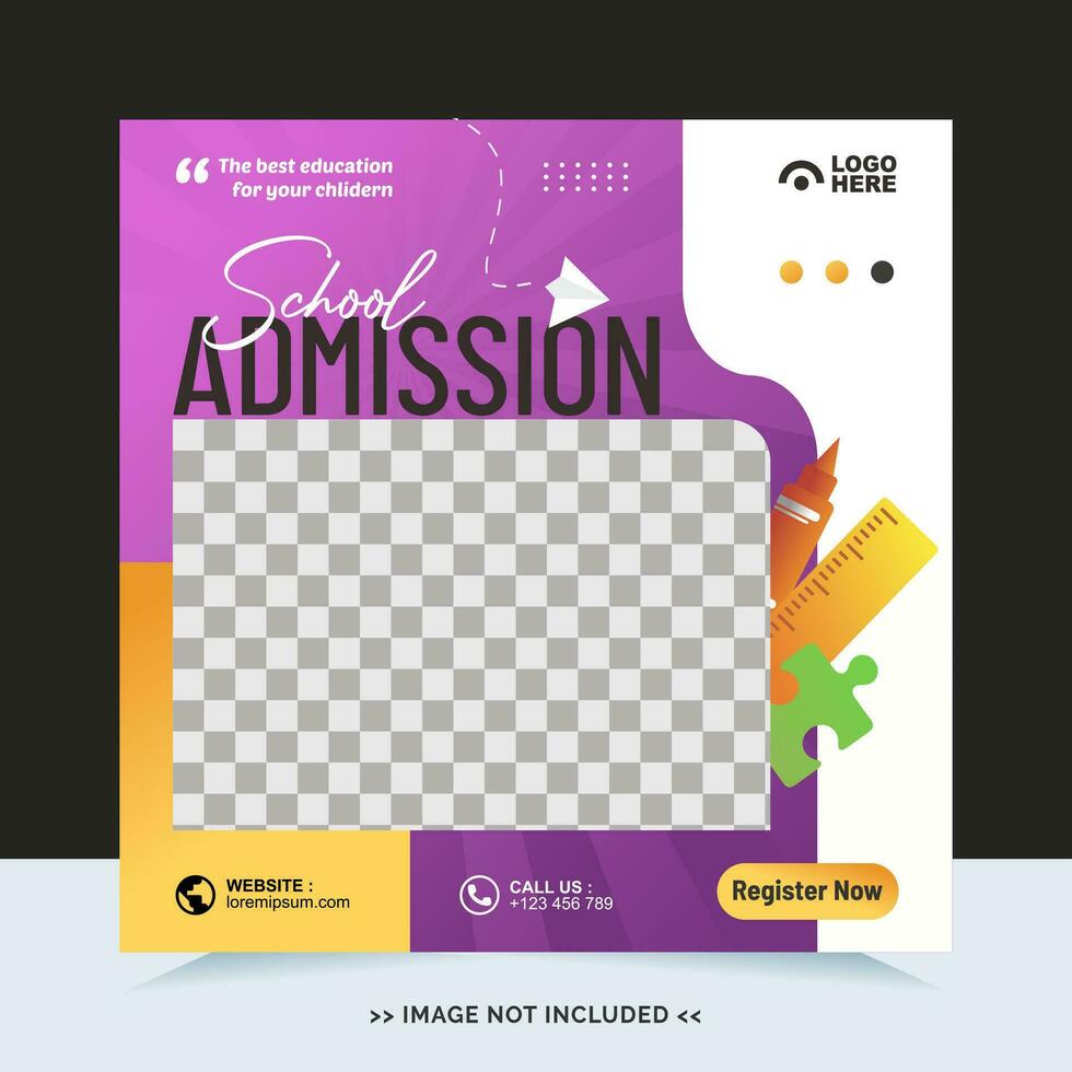 School admission for social media post template and online advertisement vector