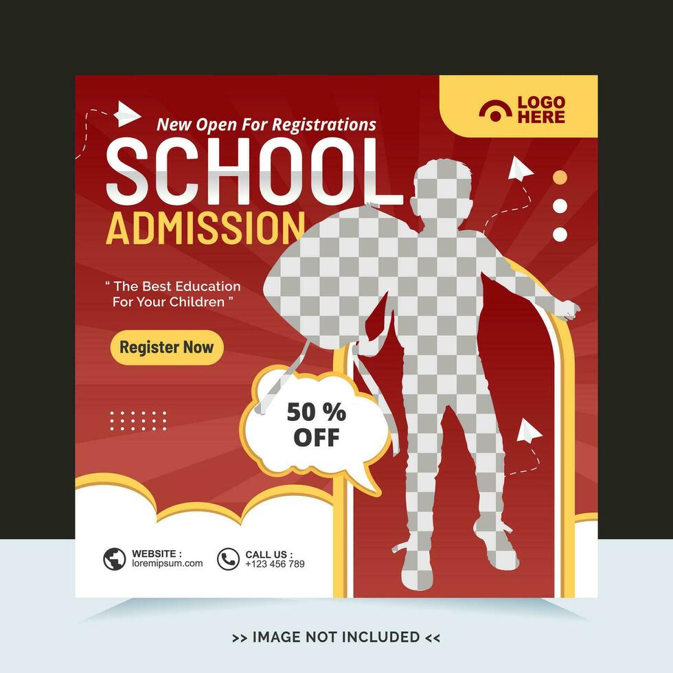 School admission for social media post template and online advertisement vector