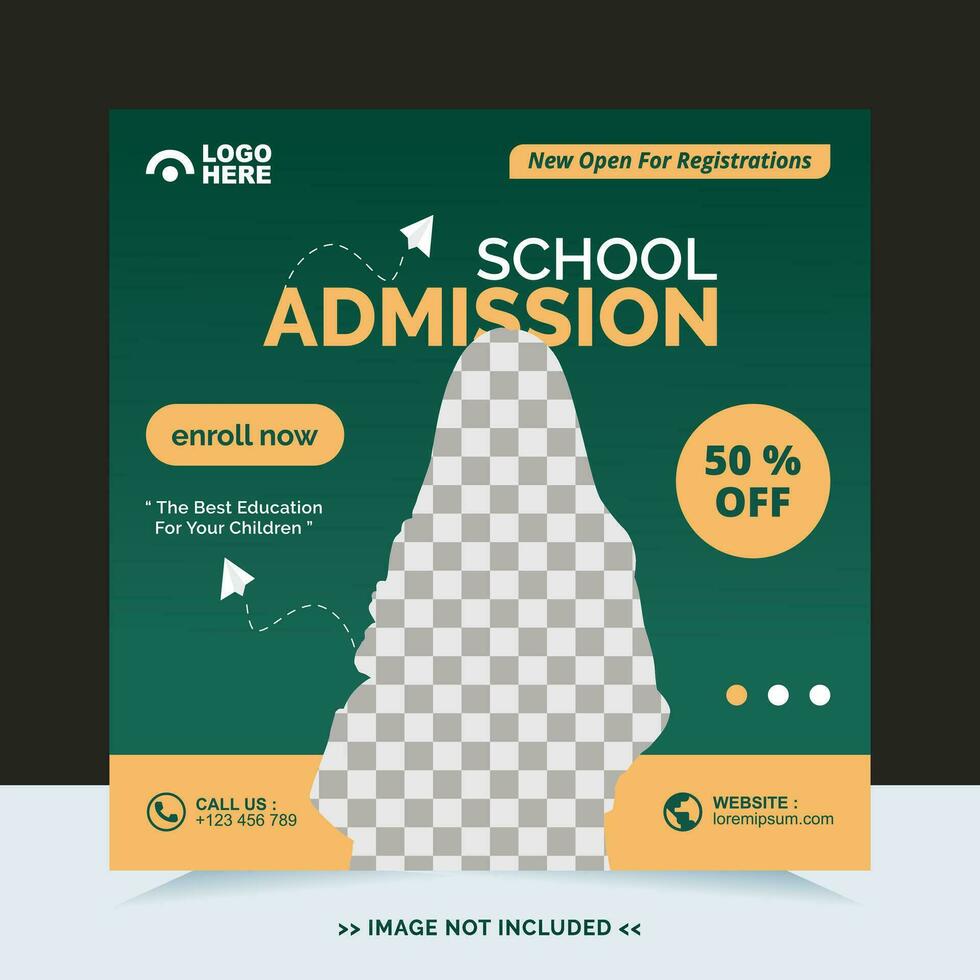 School admission for social media post template and online advertisement vector