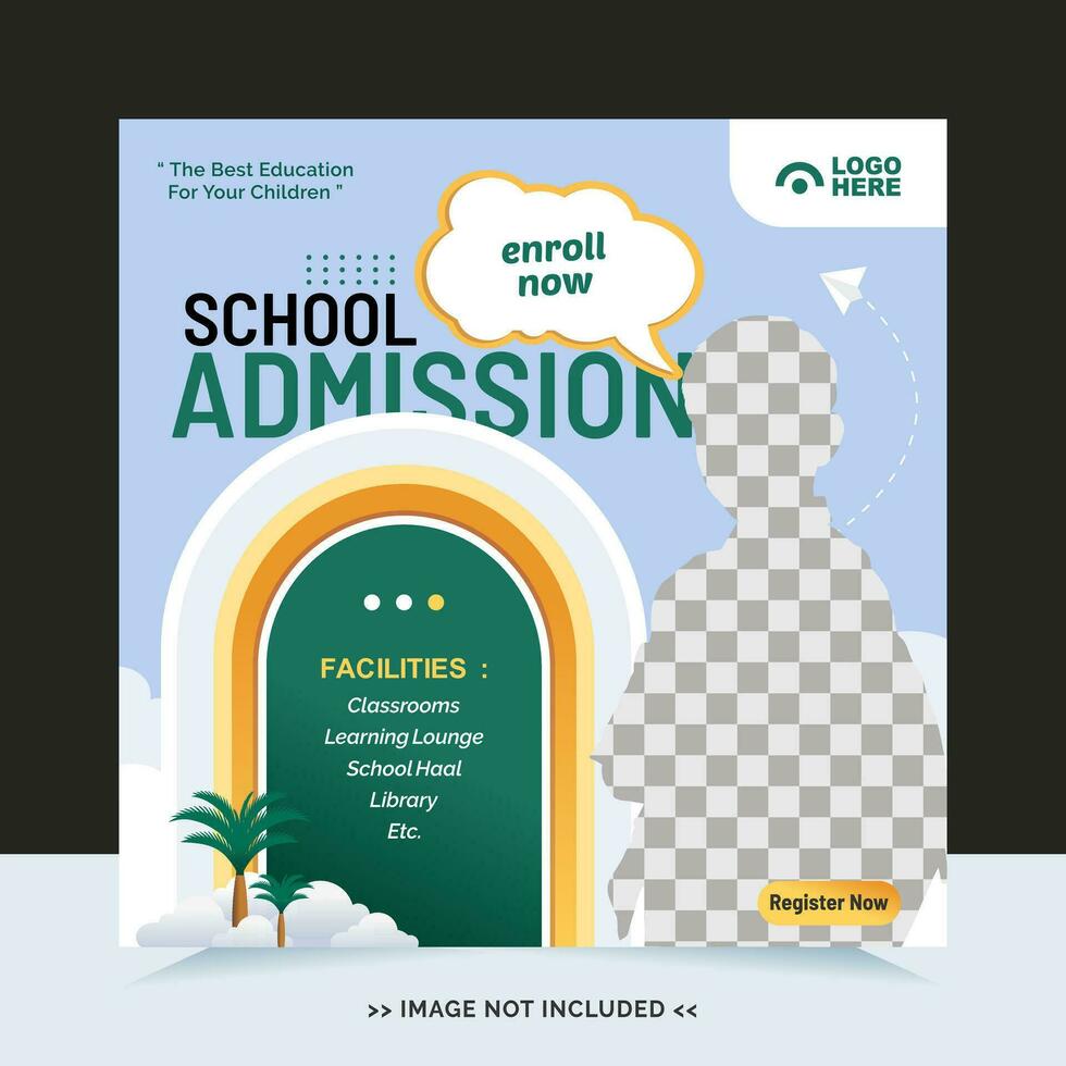 School admission for social media post template and online advertisement vector