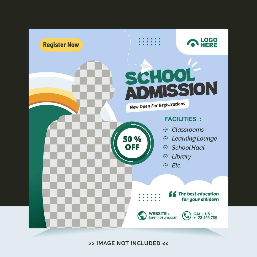 School admission for social media post template and online advertisement vector