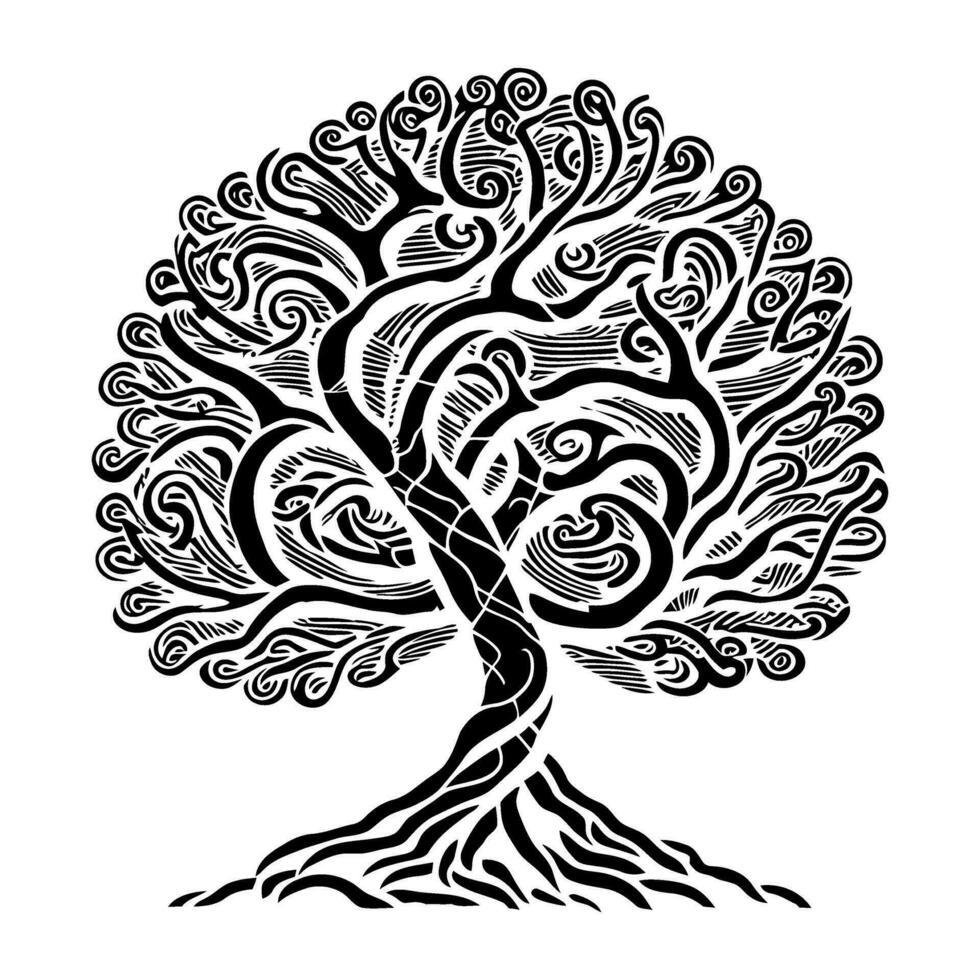 artístico swirly ornamental tupido árbol gráfico vector