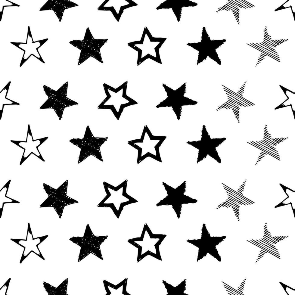 fondo transparente de estrellas de garabatos. estrellas dibujadas a mano negra sobre fondo blanco. ilustración vectorial vector