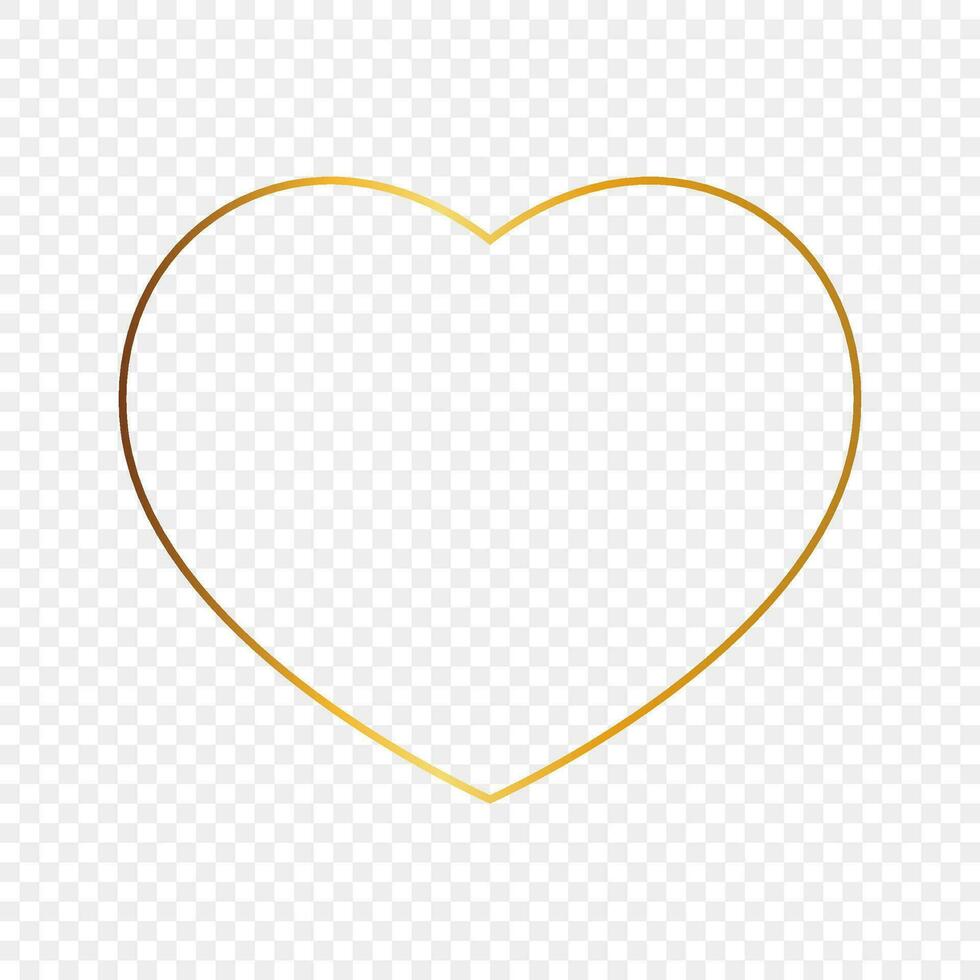 Gold glowing heart shape frame isolated on background. Shiny frame with glowing effects. Vector illustration.