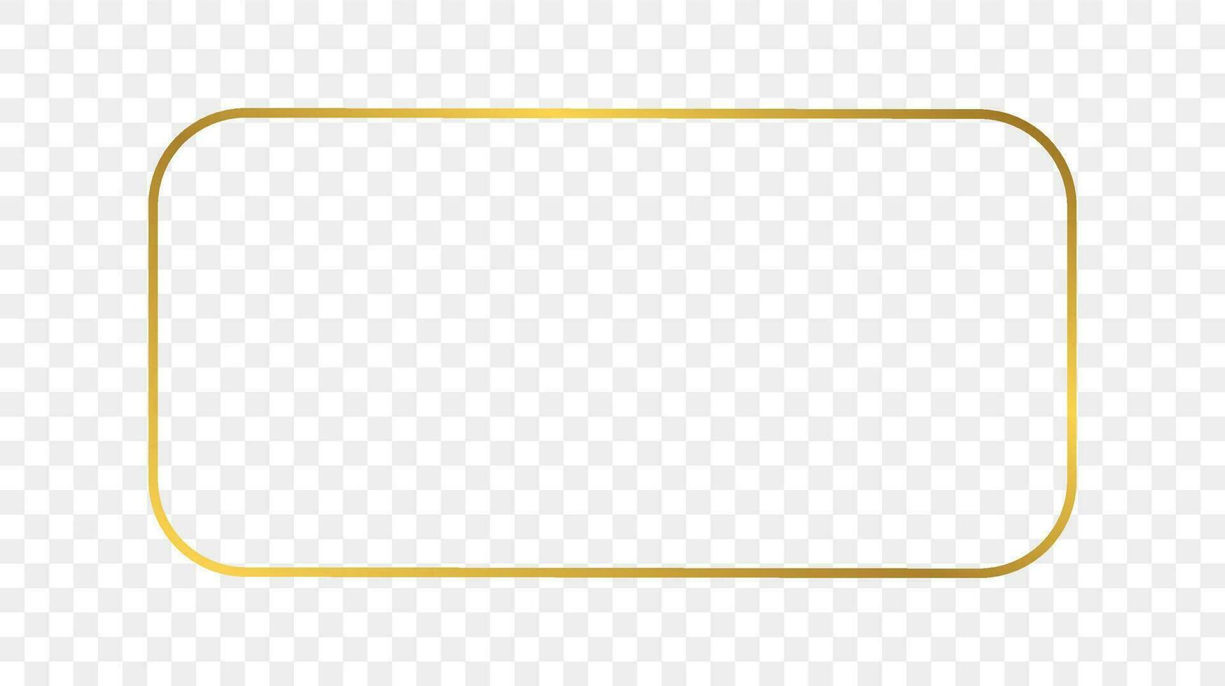 Gold glowing rounded rectangular frame isolated on background. Shiny frame with glowing effects. Vector illustration.