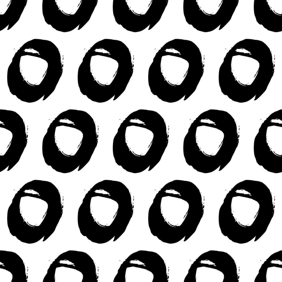 Seamless pattern with black sketch hand drawn brush scribble circles shape on white background. Abstract grunge texture. Vector illustration