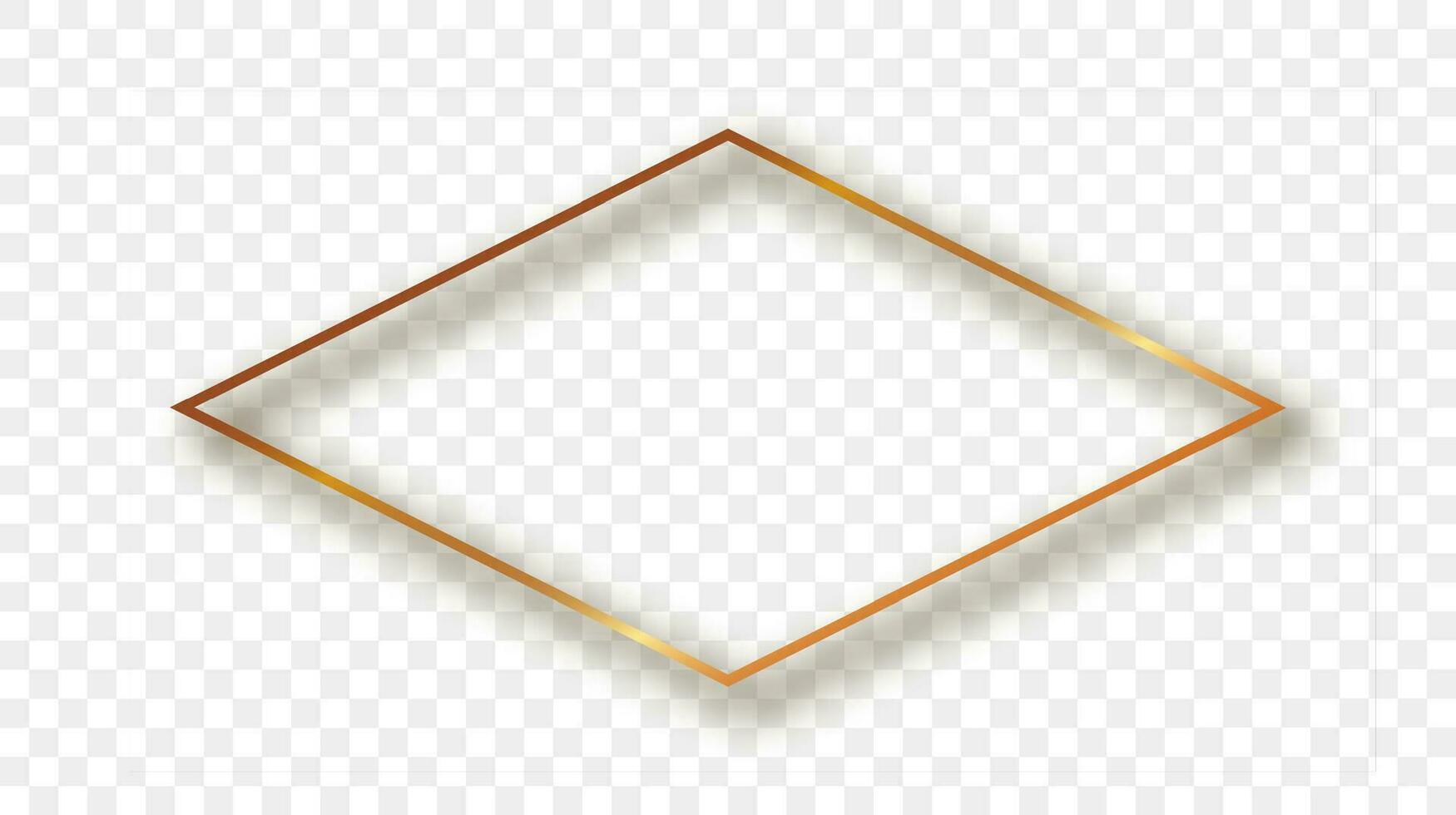 Gold glowing rhombus shape frame with shadow vector