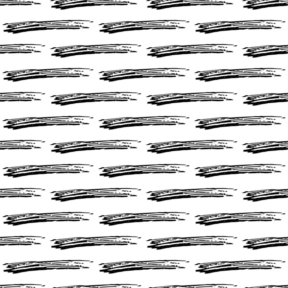 Seamless pattern with black pencil brushstrokes in abstract shapes on white background. Vector illustration