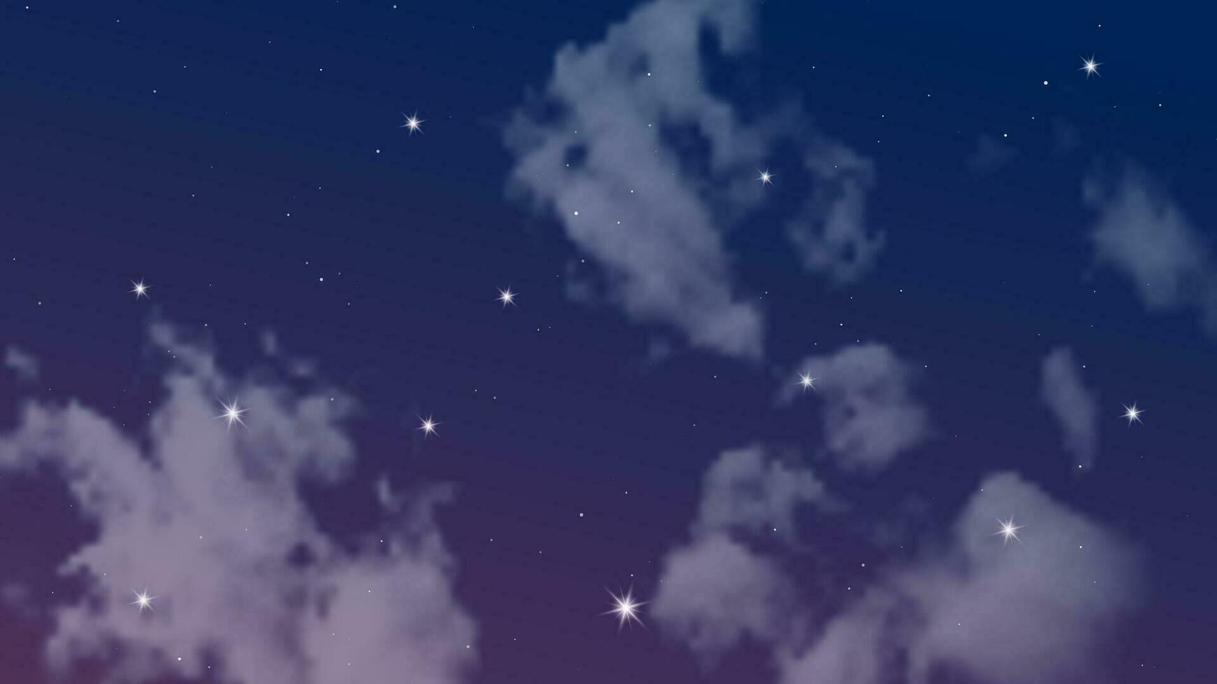 Night sky with clouds and many stars. Abstract nature background with stardust in deep universe. Vector illustration.