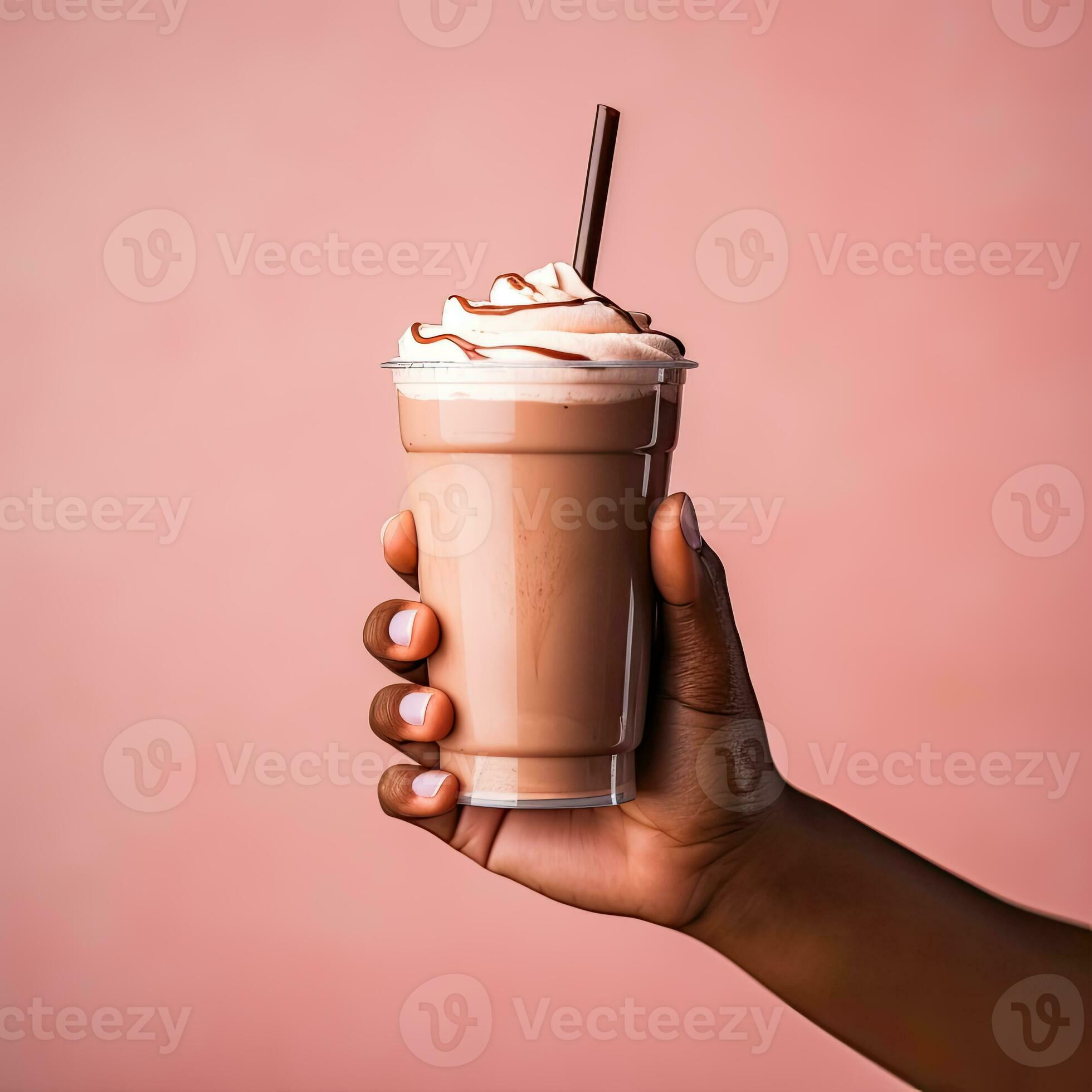 Chocolate milkshake. Covered with whipped cream in plastic glass isolated  on whi #Sponsored , #AD, #AFFILIATE, #C…