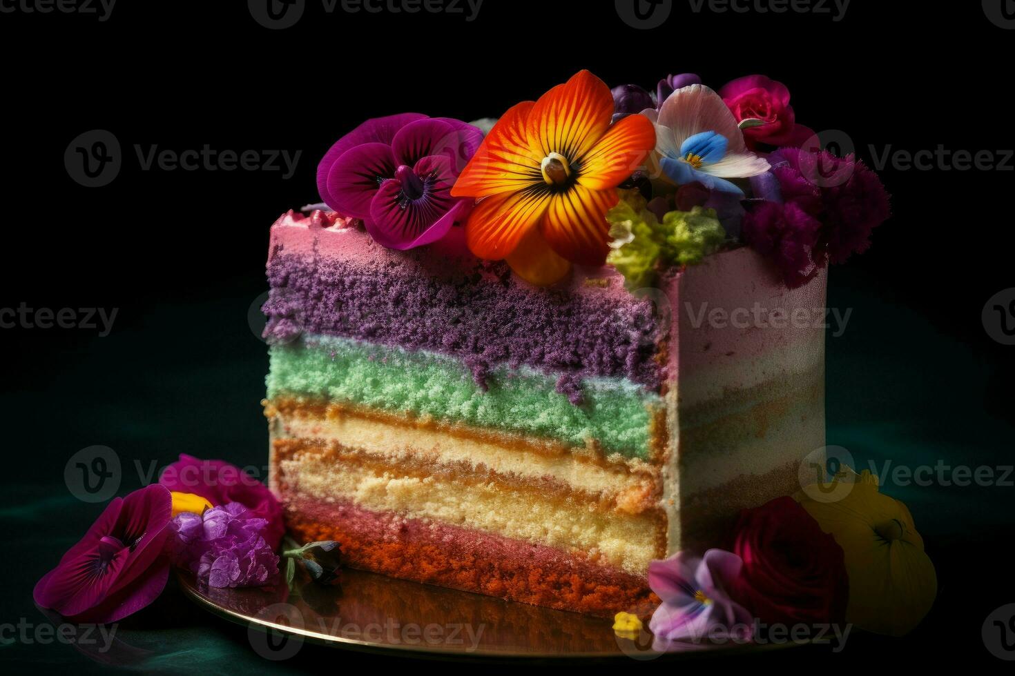 Cake colorful slice layered. Generate Ai photo