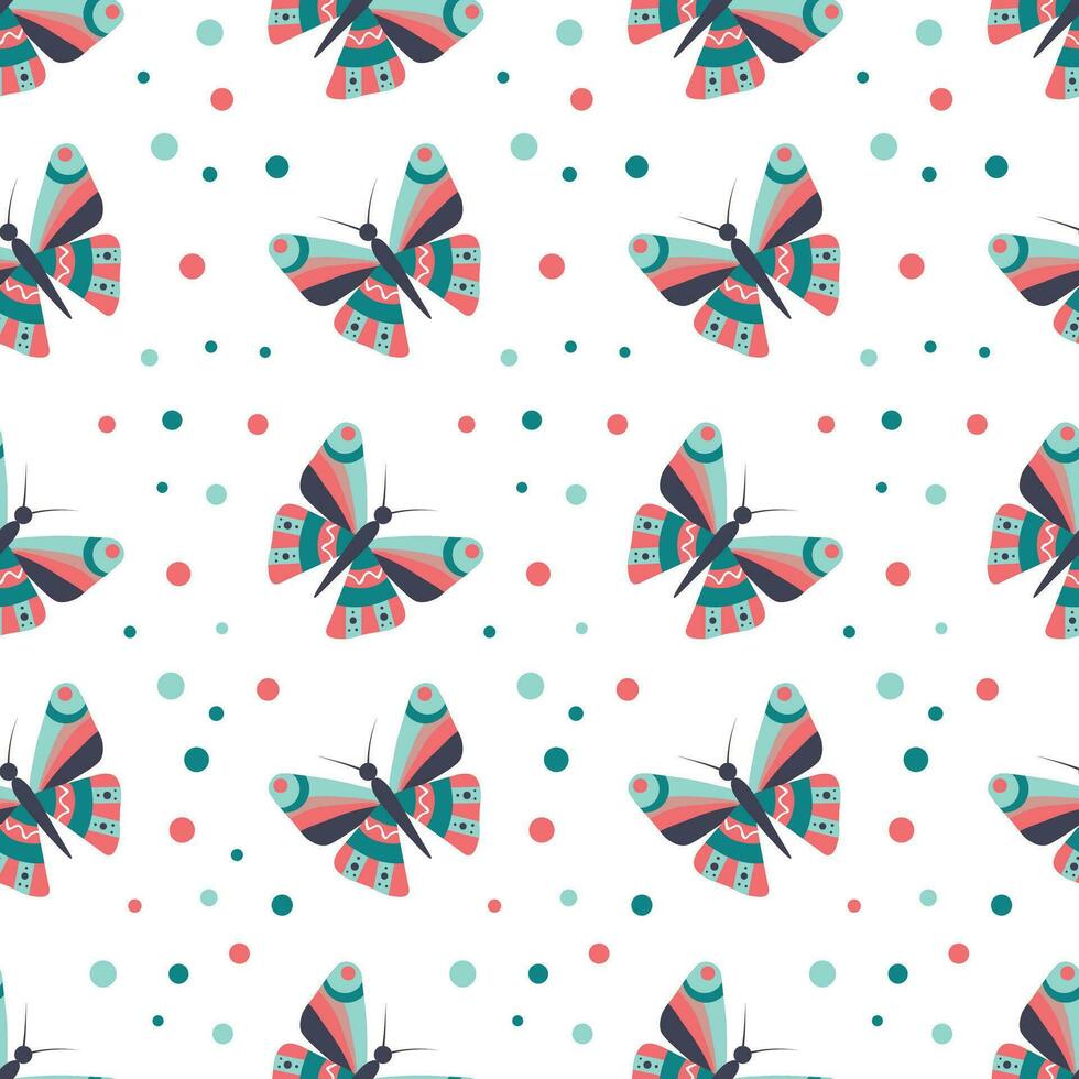 Seamless pattern with butterflies on a white background. Print for fabric, tablecloths, wallpaper, wrapping paper. vector