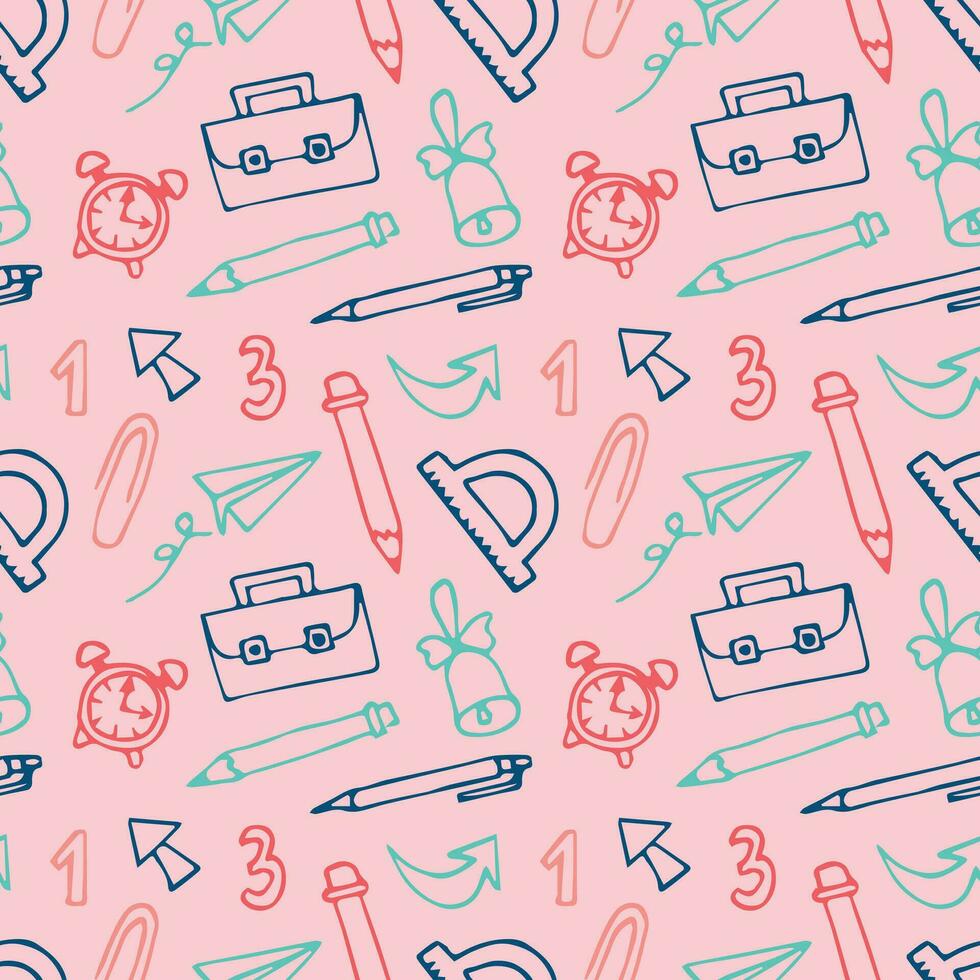 Seamless pattern with school subjects and stationery. Notebook cover. Vector illustration