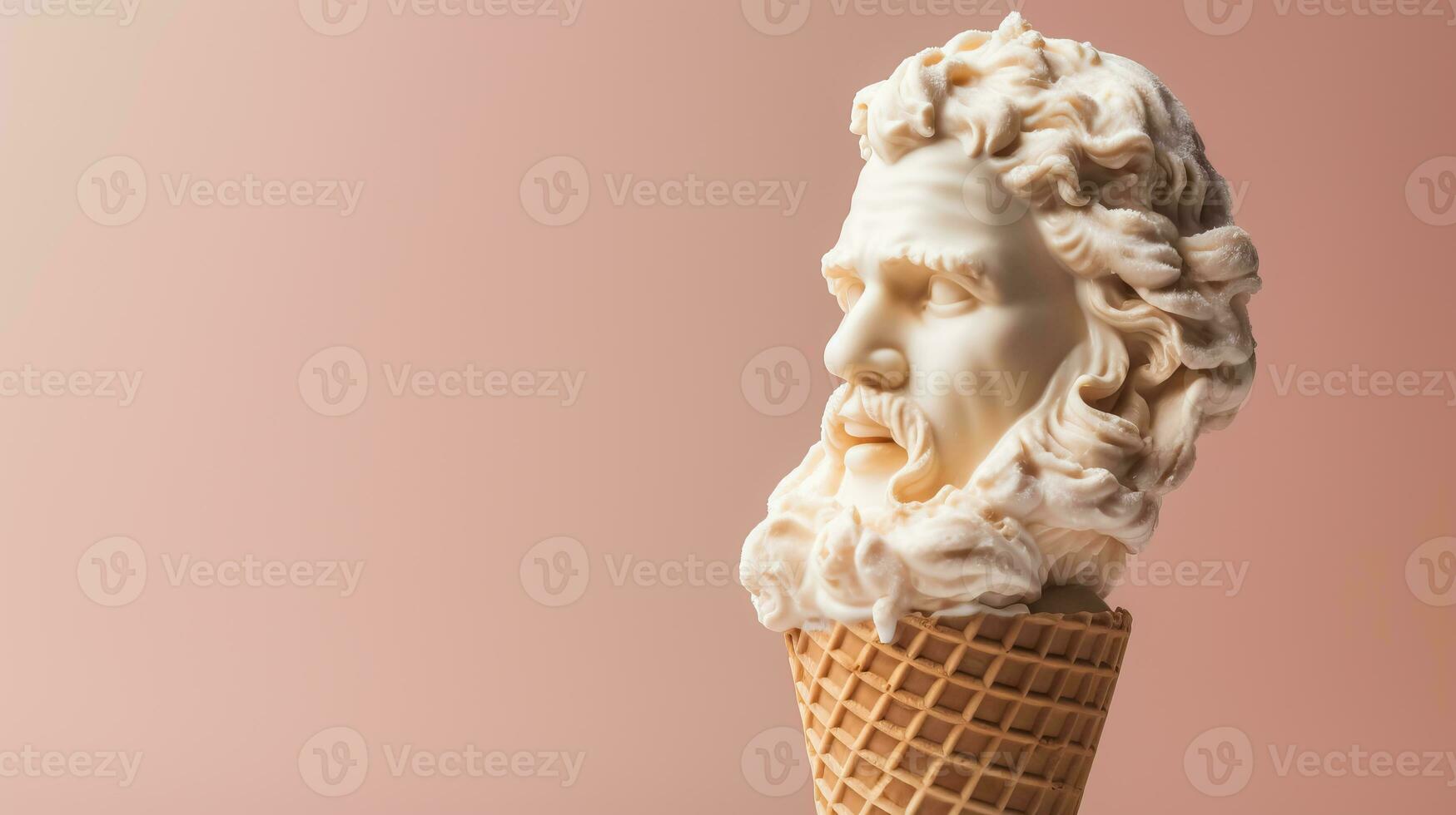 Arte escultura de antiguo italiano desde mármol con un hielo crema cono aislado en un pastel antecedentes con un Copiar espacio foto
