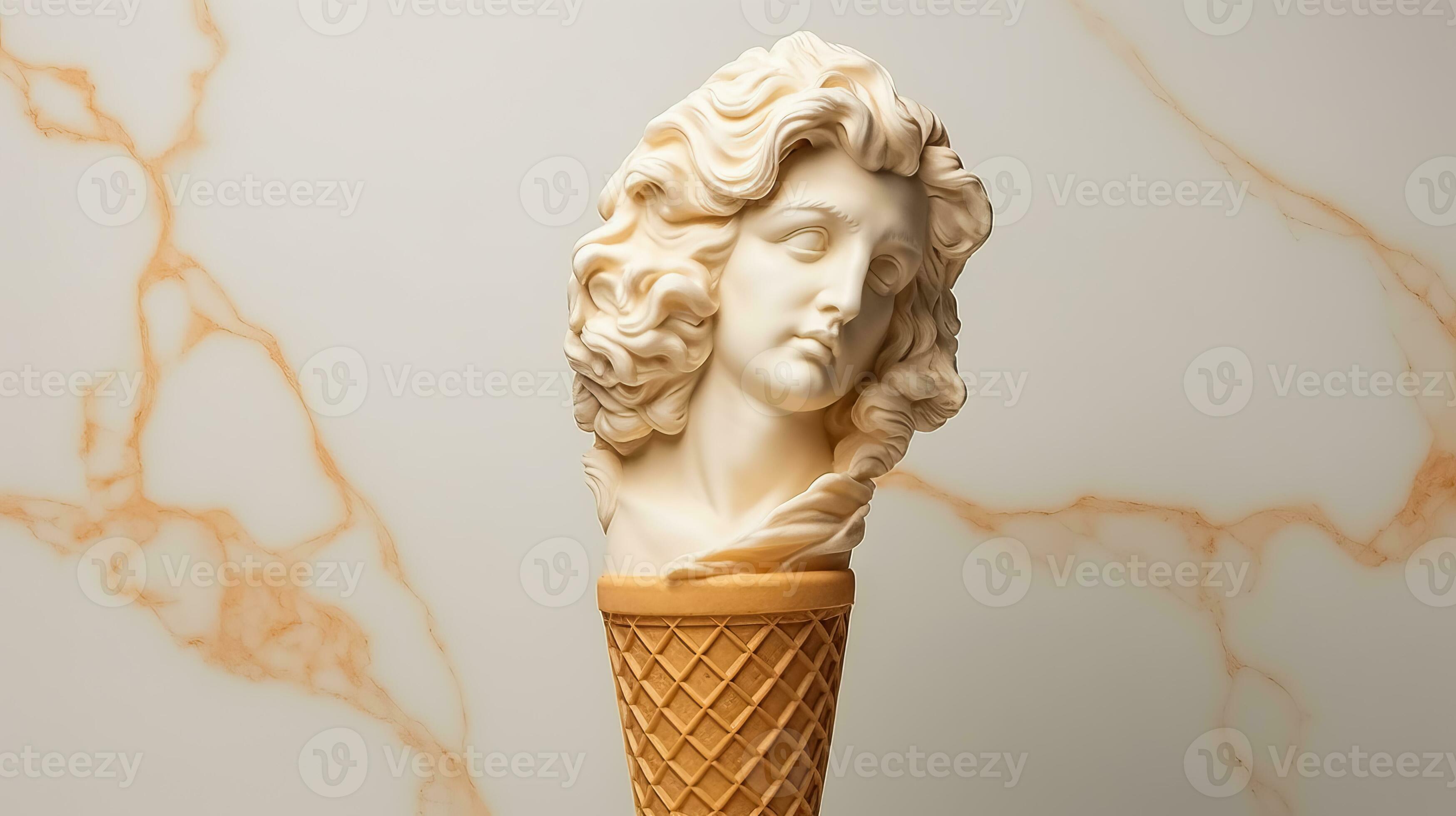 Art sculpture of ancient Italian from marble with an ice cream