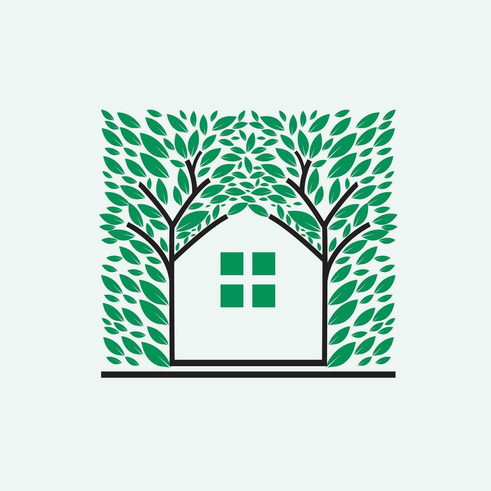 Vector green eco tree house logo concept