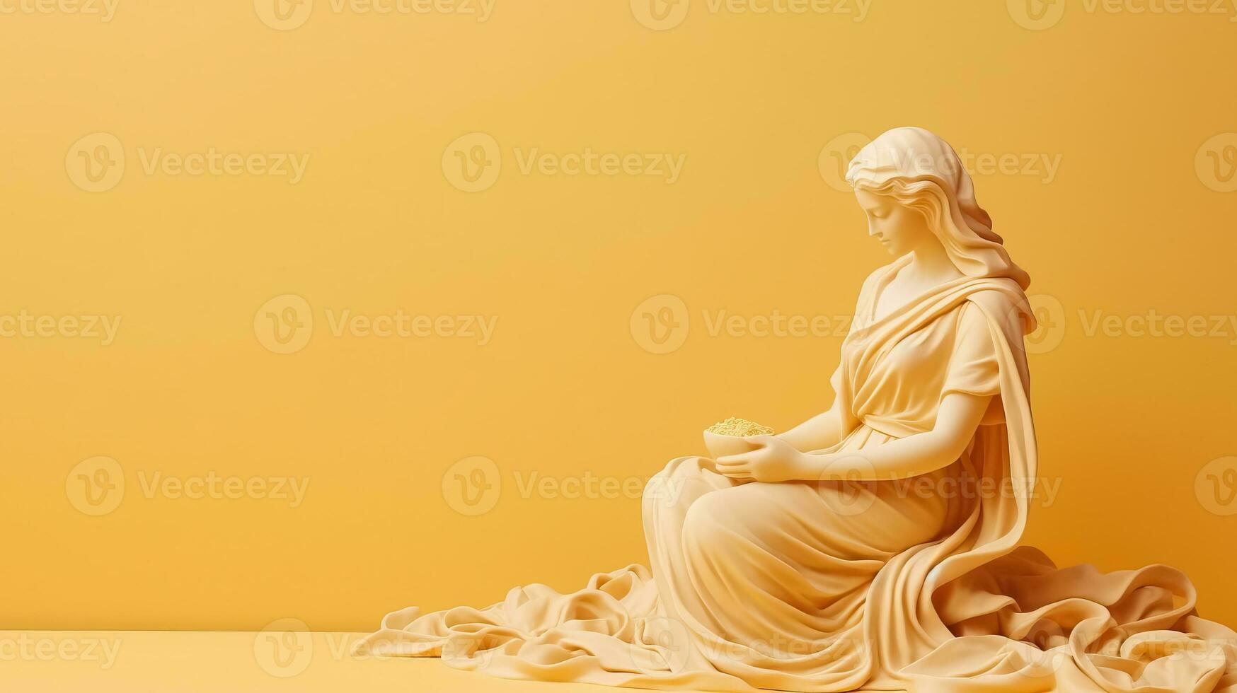 Art sculpture of ancient Italian from marble with pasta isolated on pastel background with a copy space photo