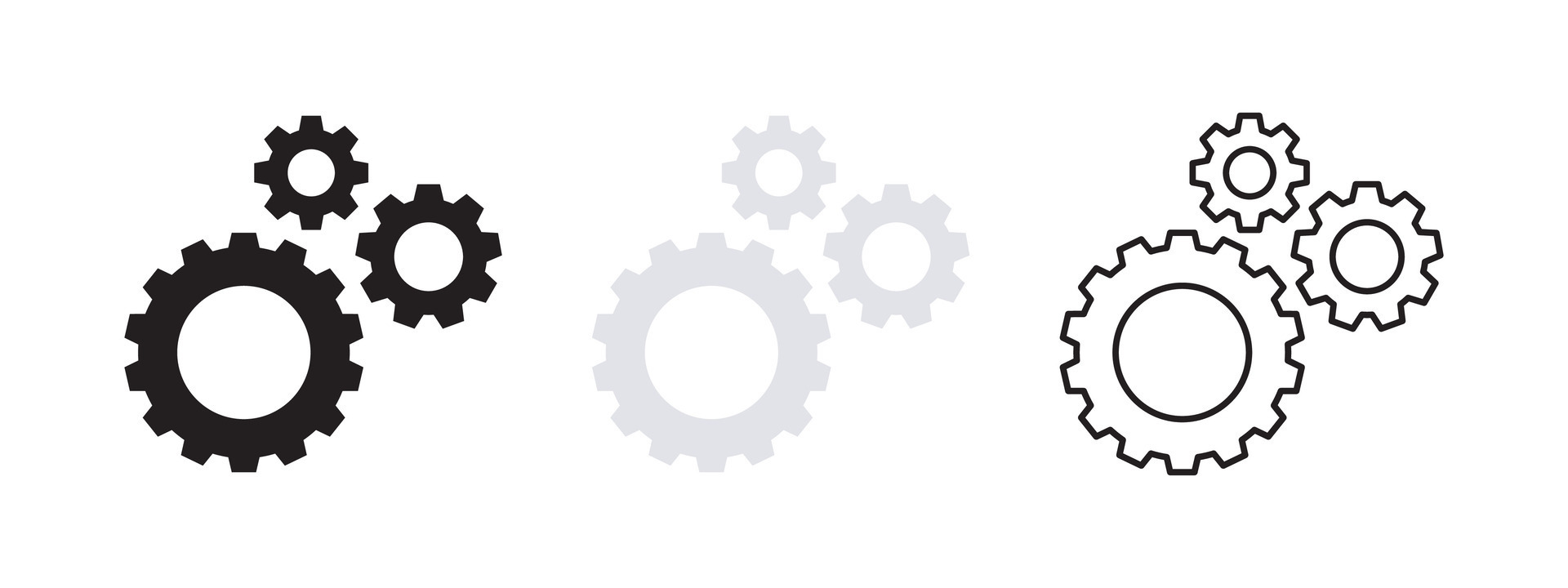 Gear icons. Machine gear icons. Gear wheel collection. Vector scalable