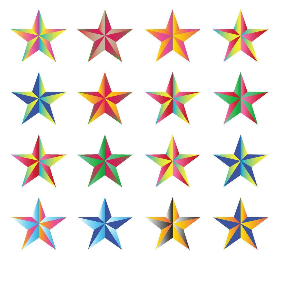 Star icons set. Unique color star sets. Twinkling stars. Sparkles, shining burst. Christmas vector symbols isolated. 3D trophy star icon.