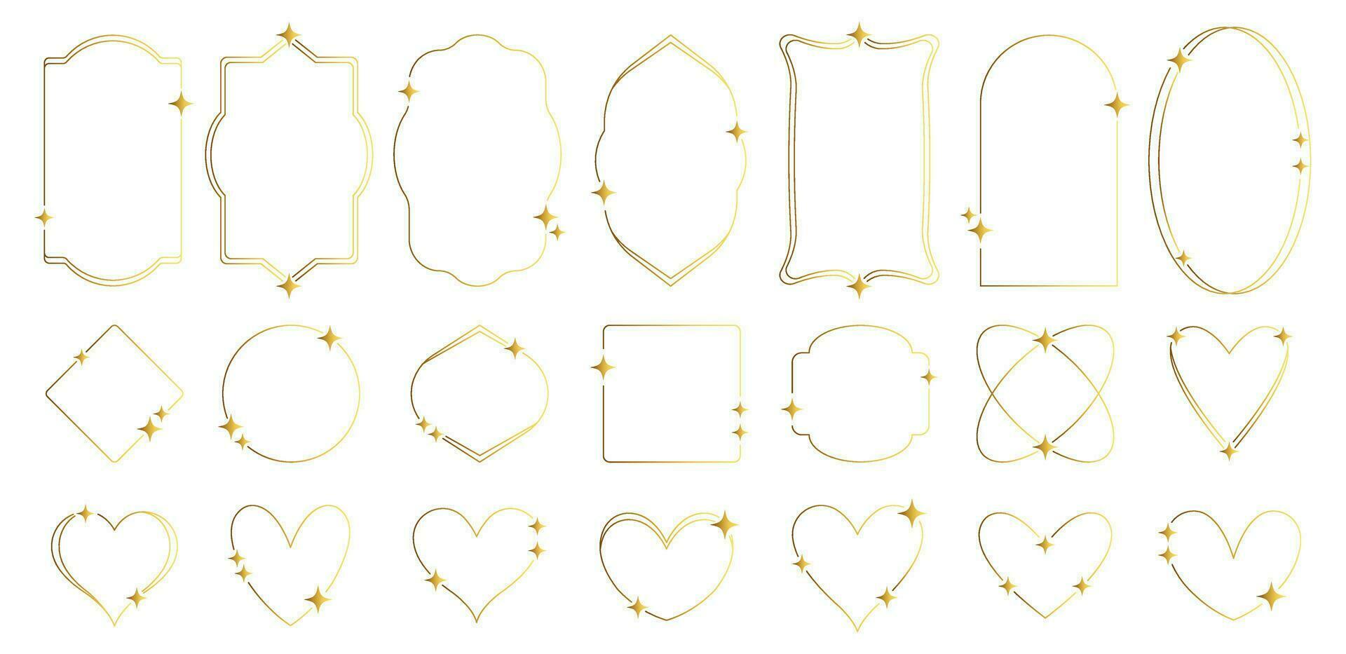 Big set of trendy gold minimalist aesthetic linear frames with stars. Arch frames with geometric forms for social media or poster design. vector