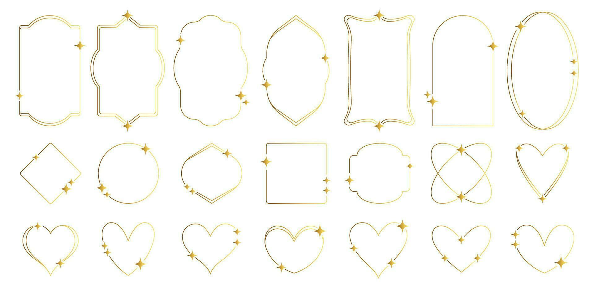 grande conjunto de de moda oro minimalista estético lineal marcos con estrellas. arco marcos con geométrico formas para social medios de comunicación o póster diseño. vector