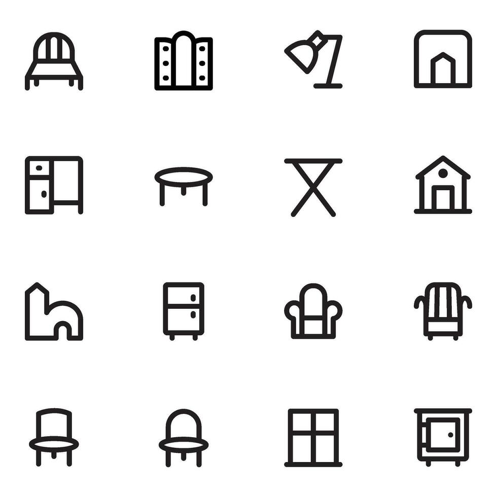 Accommodation and Interior Bold Line Icons vector