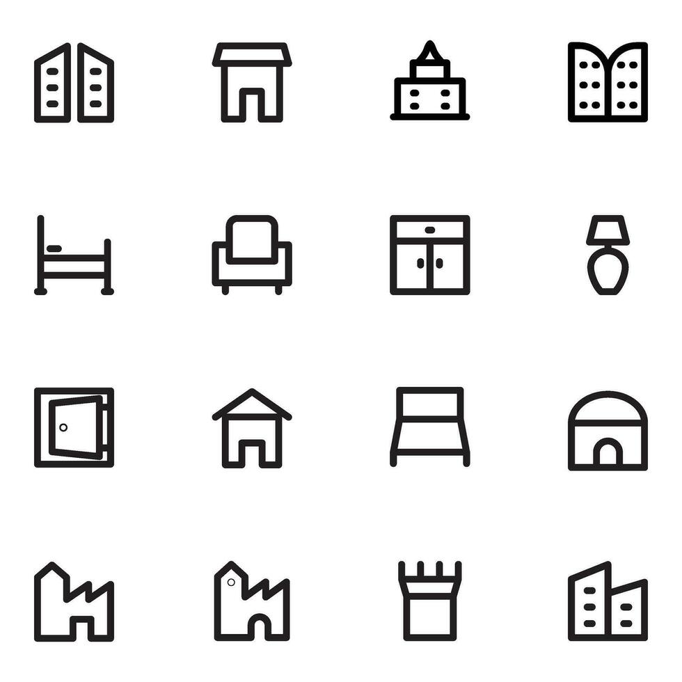 Collection of Estate and Furniture Bold Line Icons vector