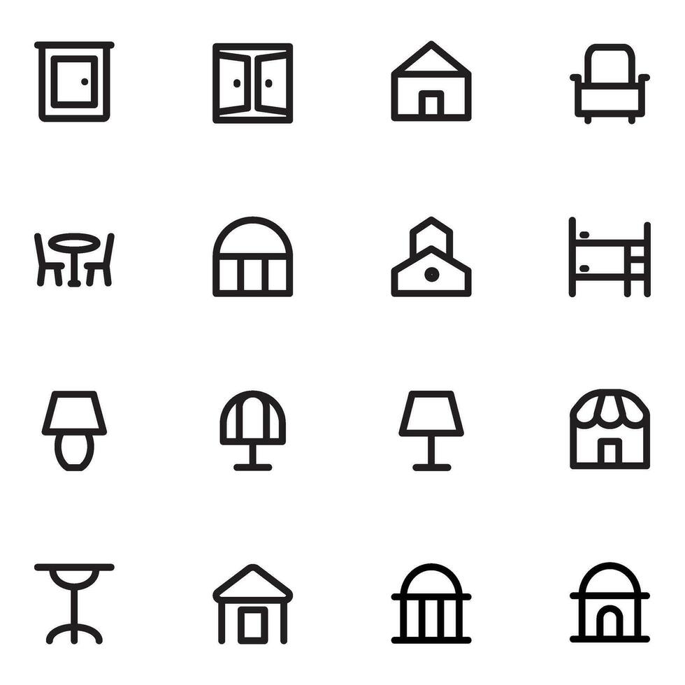 Pack of Architectures and Interior Bold Line Icons vector