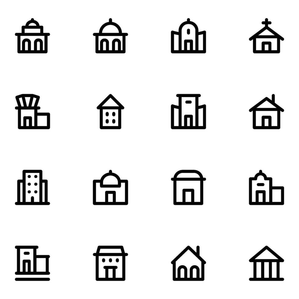 Set of Buildings Bold Line Icons vector