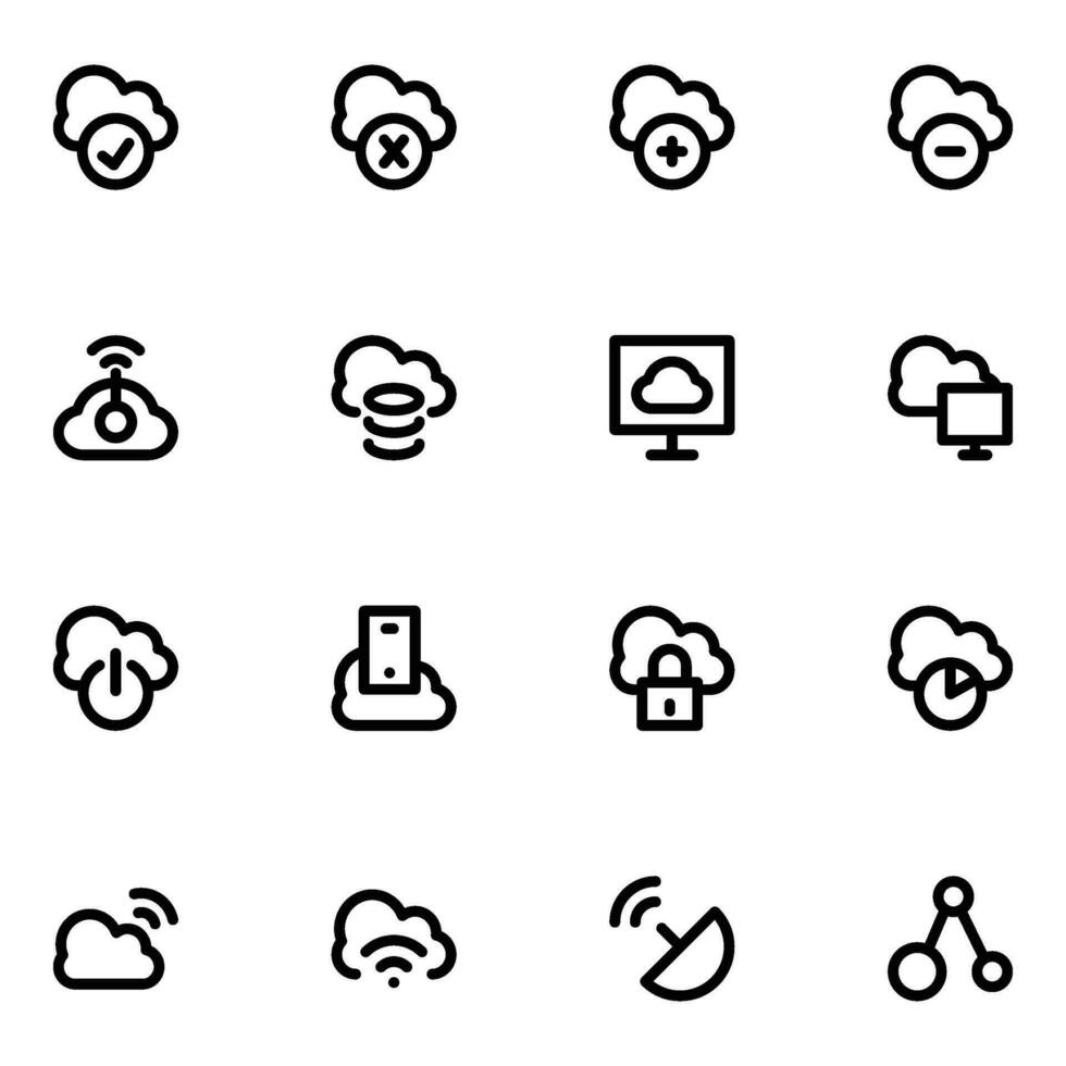 Set of Cloud Computing Bold Line Icons vector