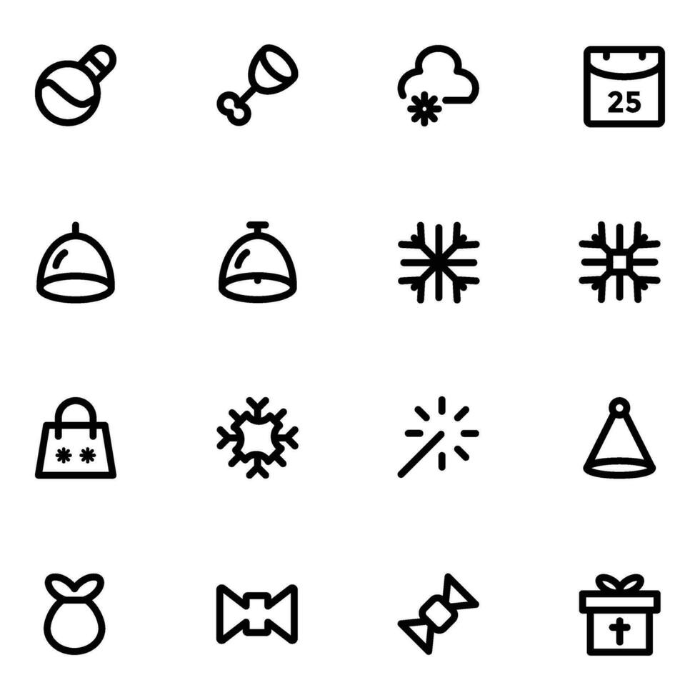 Set of Christmas Decoration Bold Line Icons vector