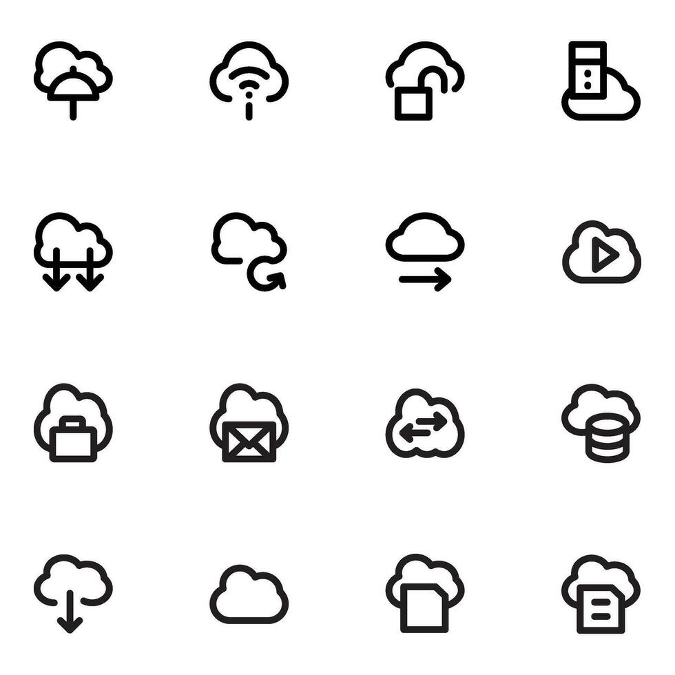 Cloud Hosting and Computing Bold Line Icons vector