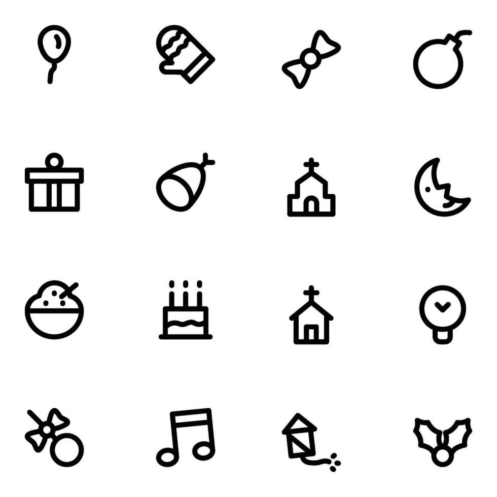 Collection of Christmas Decor Bold Line Icons vector