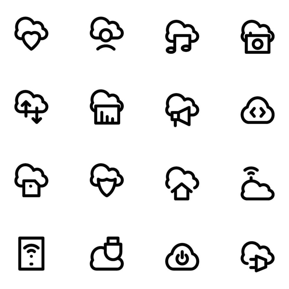 Set of Cloud Services Bold Line Icons vector