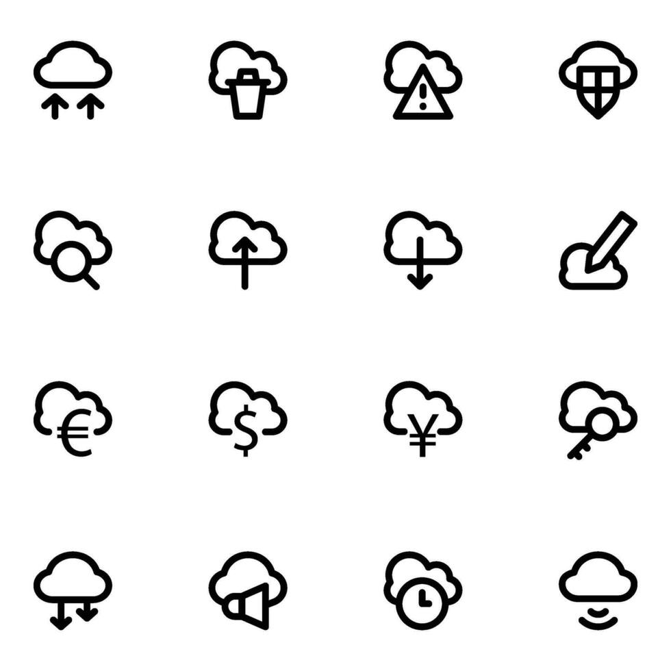 Cloud Data Hosting Bold Line Icons vector