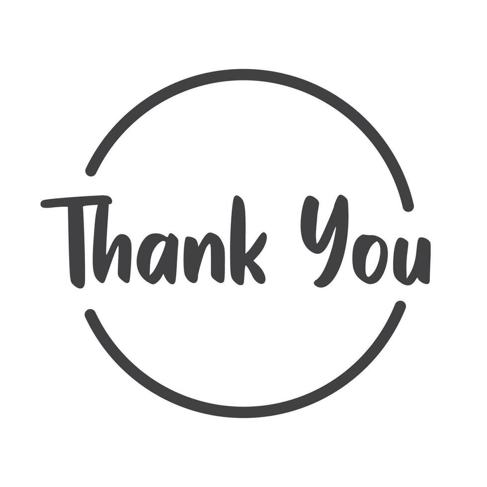 Thank you calligraphic message, hand drawn lettering text inside a circle. vector