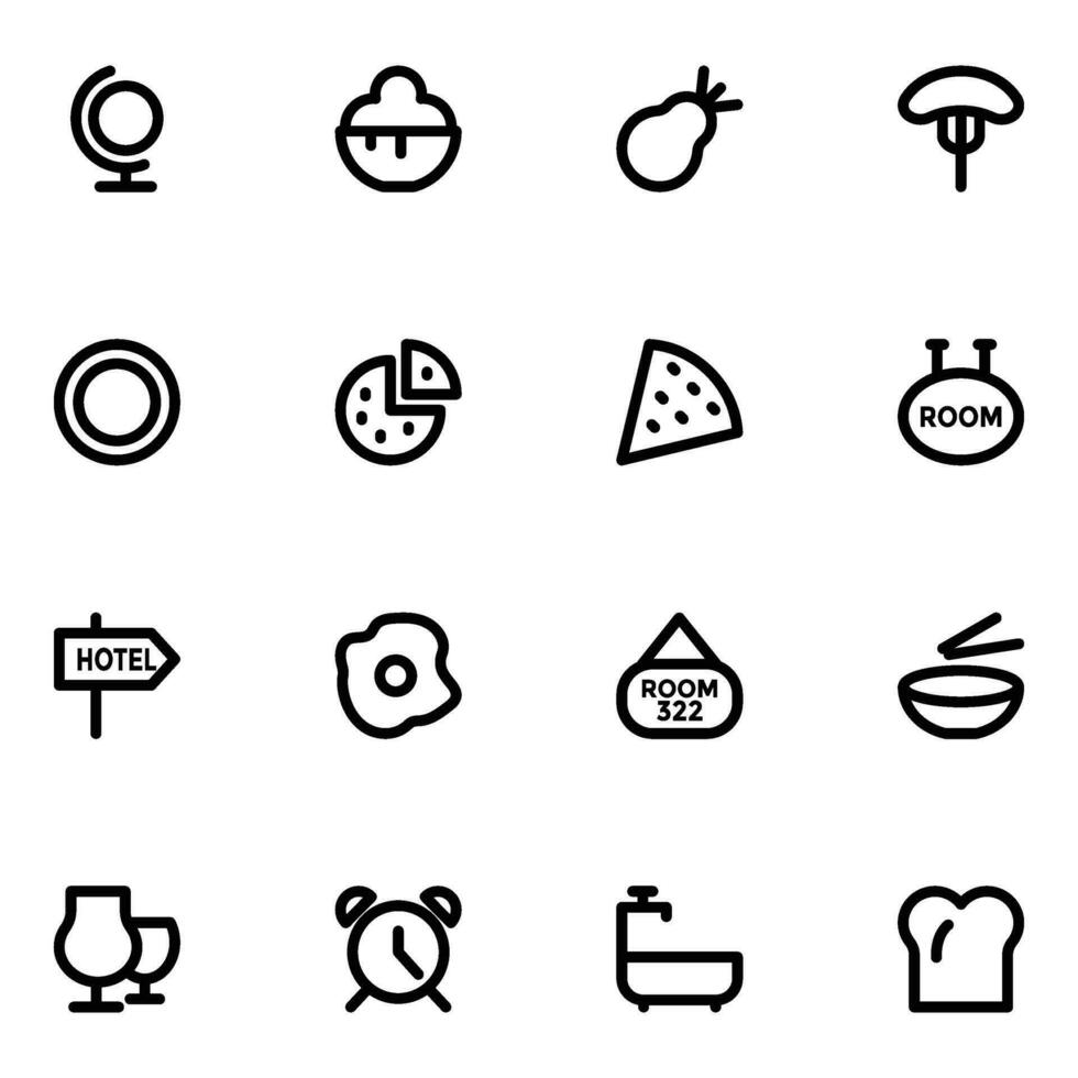 Set of Hotel and Meal Bold Line Icons vector