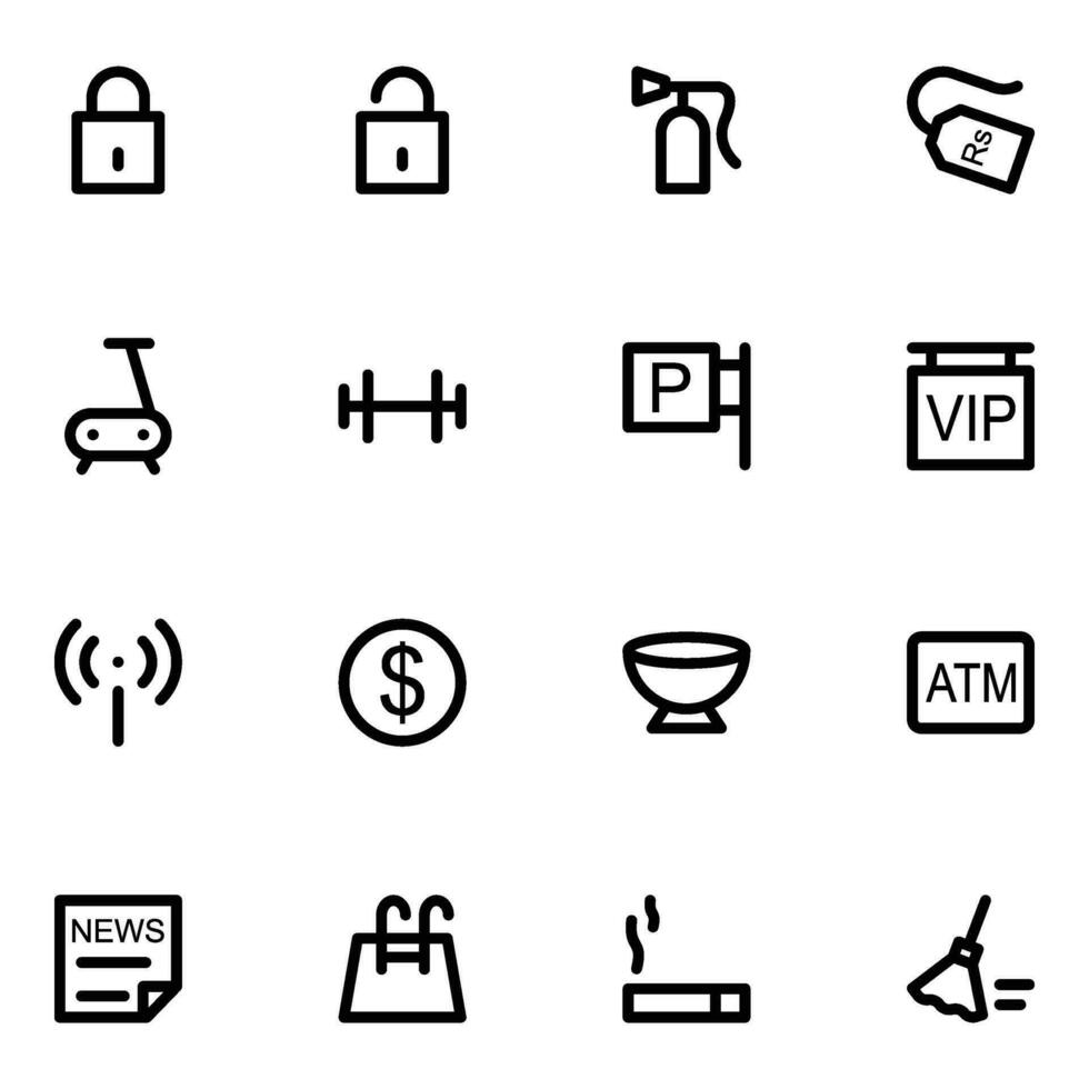 Collection of Hotel Accessories Bold Line Icons vector