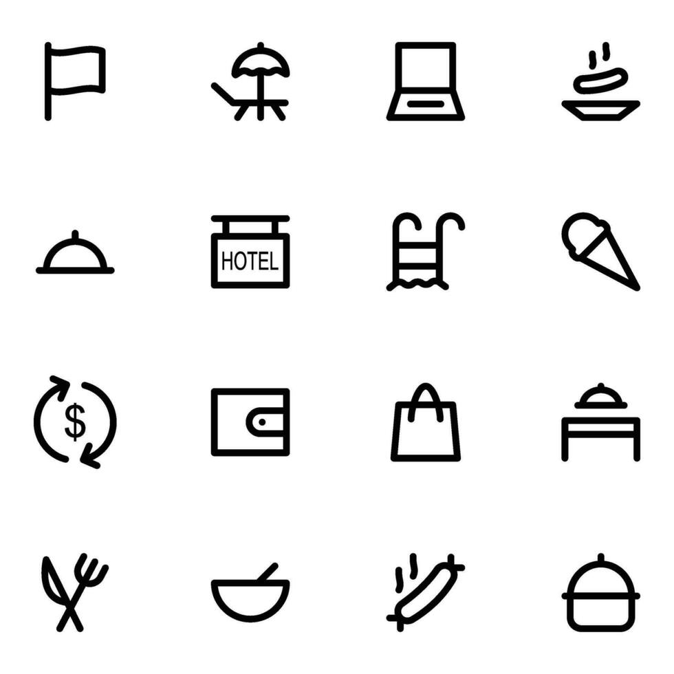 Collection of Hotel Services Bold Line Icons vector