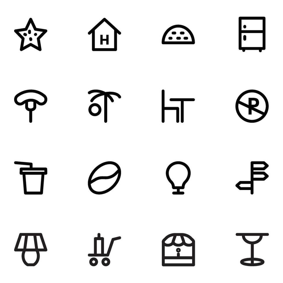 Hotel Appliances and Services Bold Line Icons vector