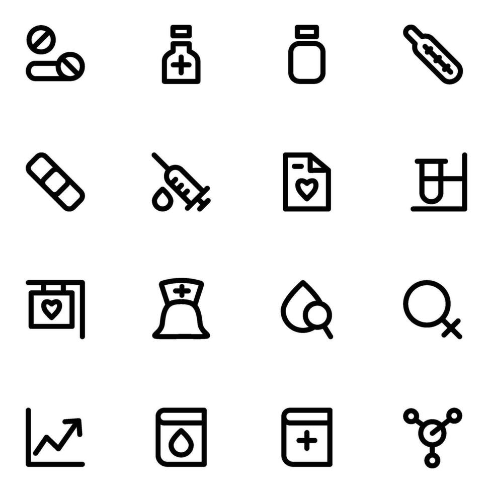 Pack of Medical Instruments Bold Line Icons vector