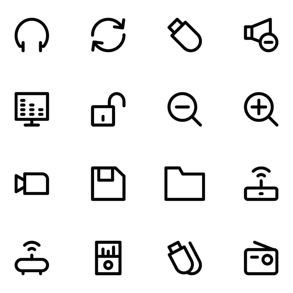 Pack of Media Equipment Line Icons vector