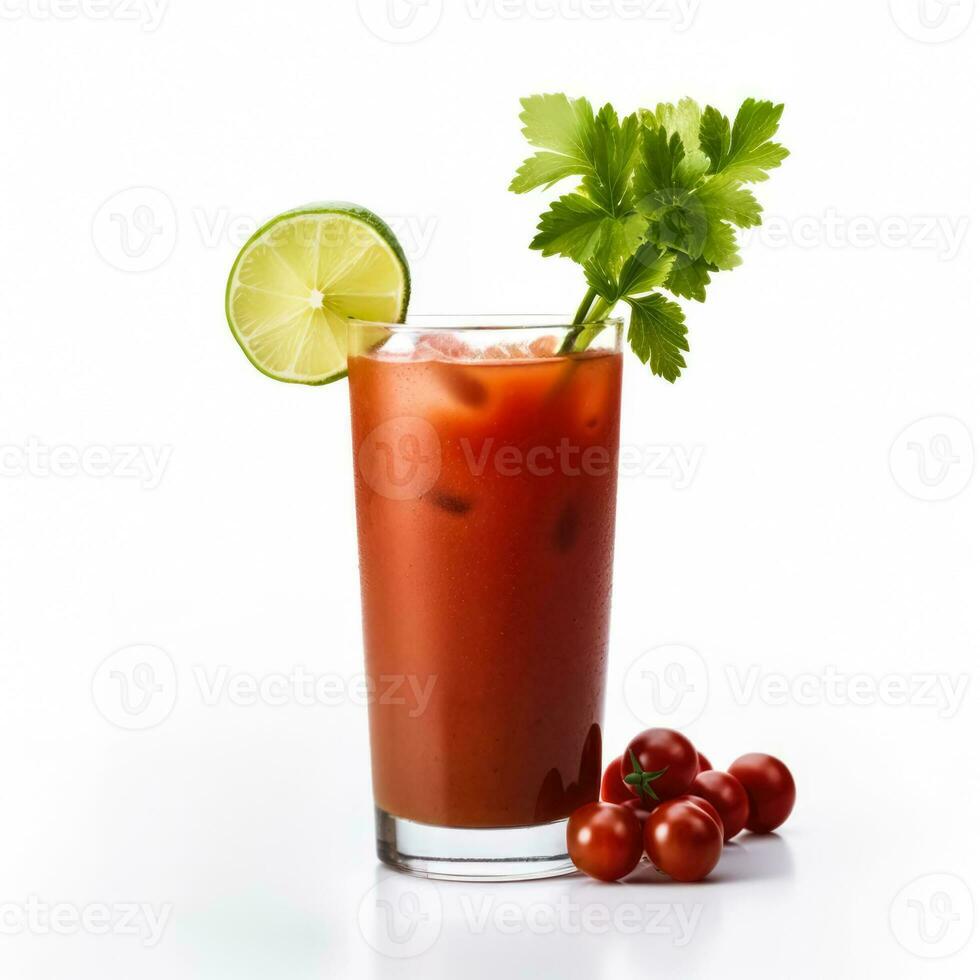 Cocktail bloody marry with tomato, isolated on white background photo