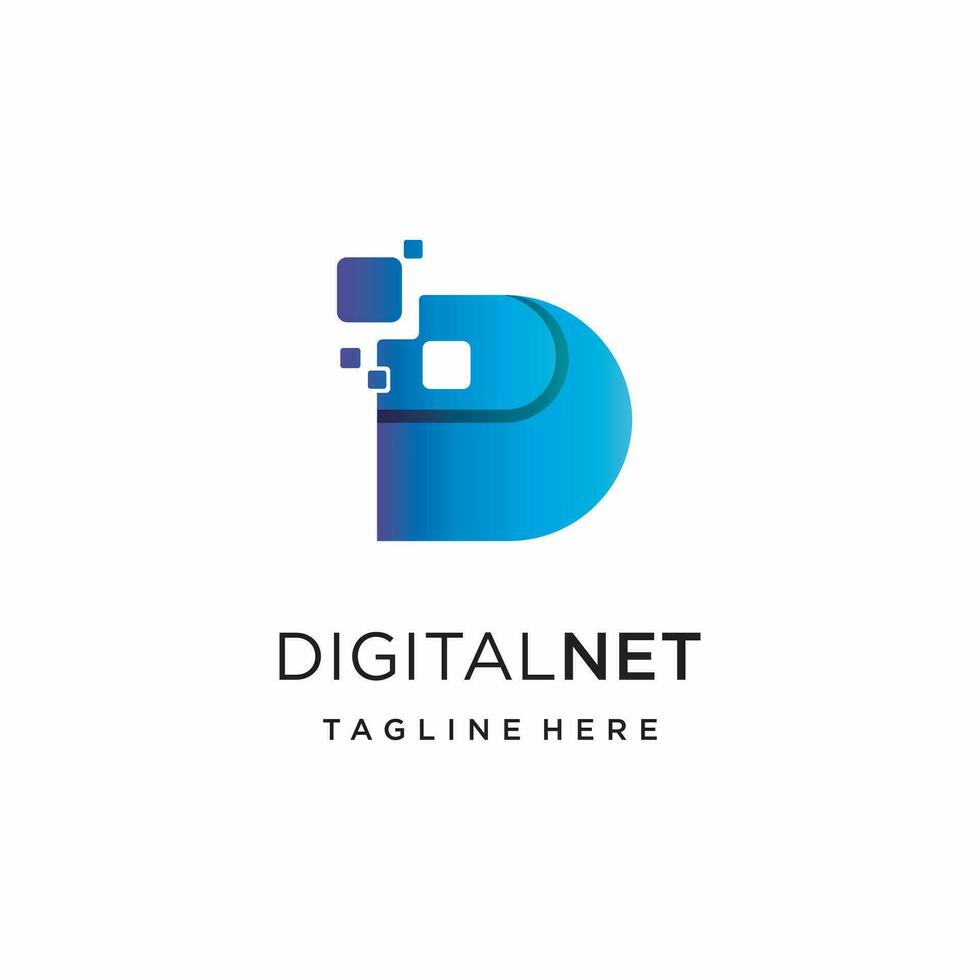 D digital letter logo icon vector isolated with gradient and modern concept