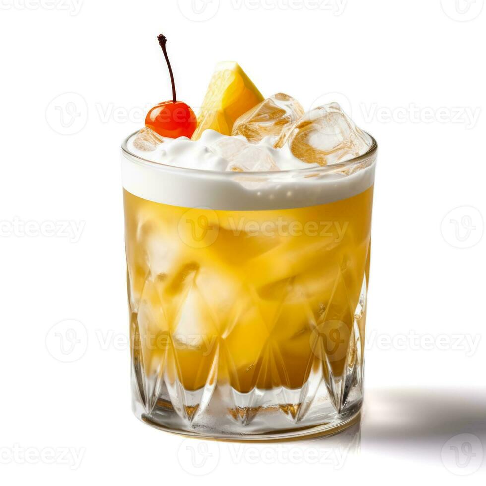 Cocktail whiskey sour, isolated on white background photo
