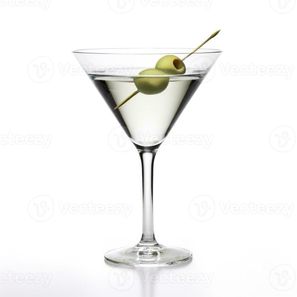 Classic white martini with green olive isolated on white background photo