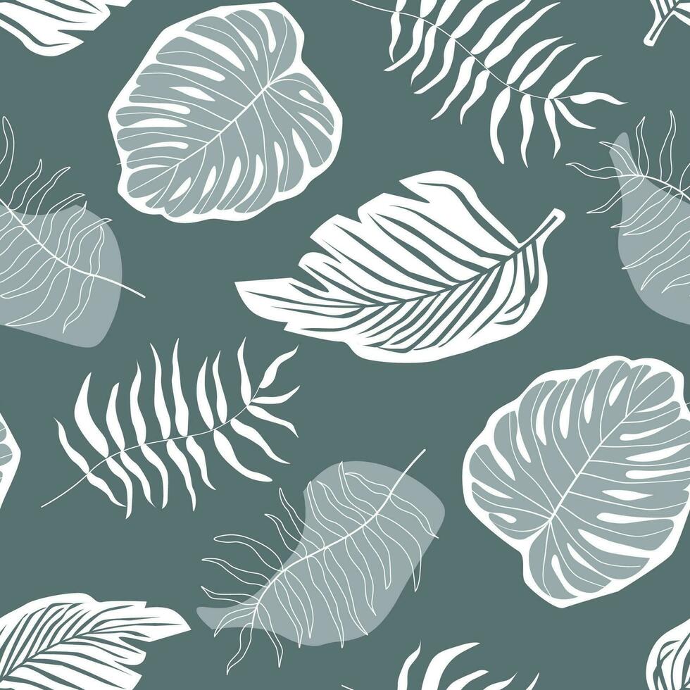 Seamless pattern with tropical palm leaves, monstera. Simple abstract natural plant print. Vector graphics.