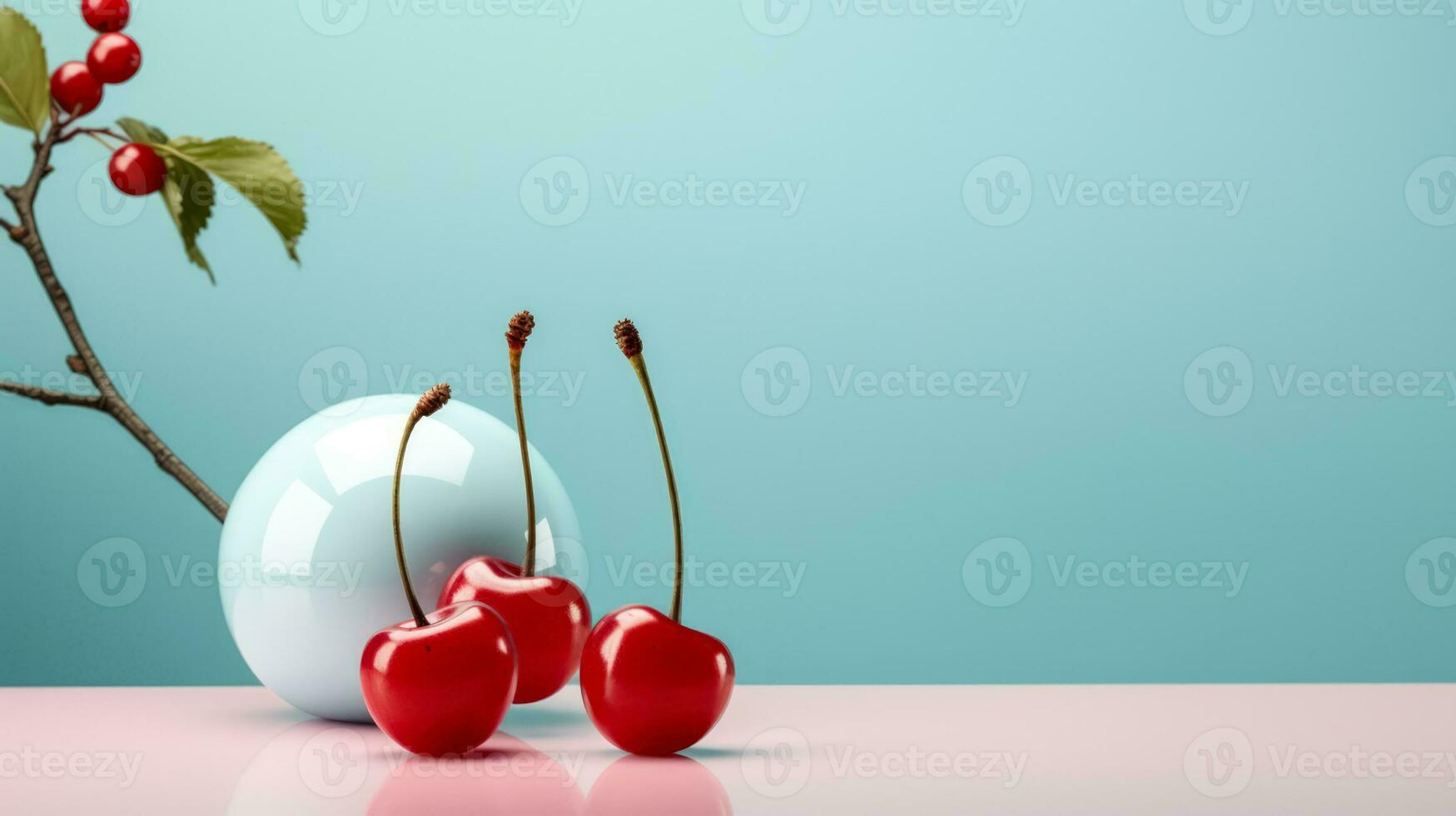 Surreal minimalism background with cherry photo