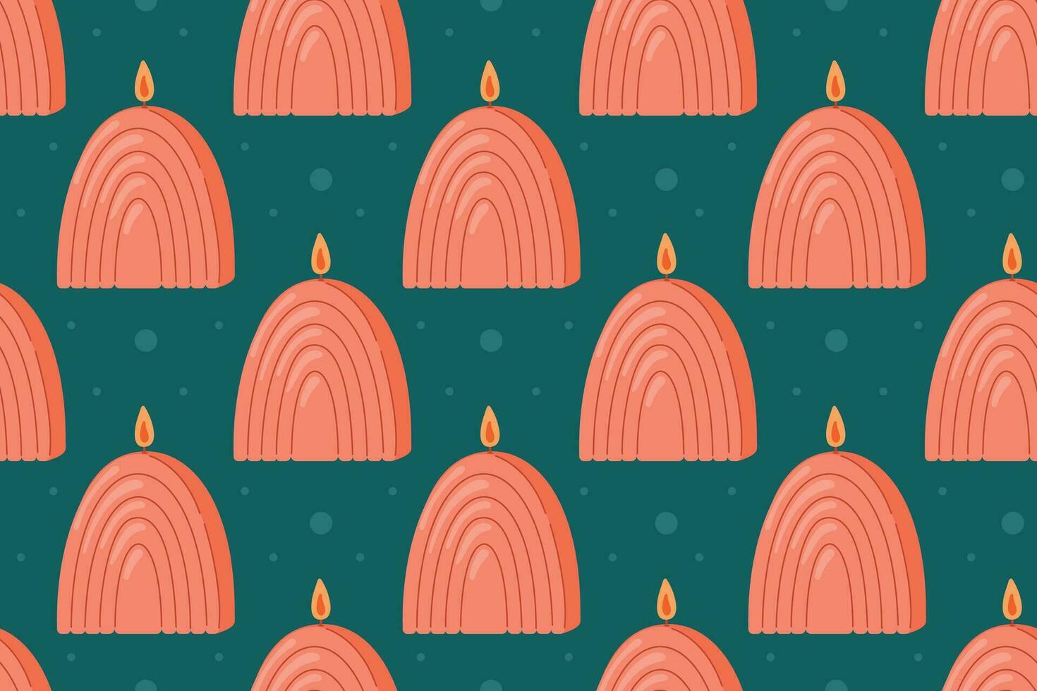 Vector seamless cartoon pattern, interior decorative flat candle with flame.