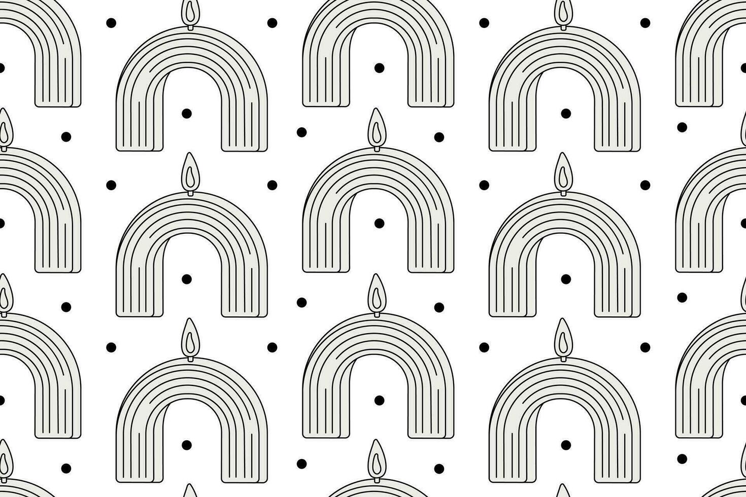 Vector seamless doodle pattern, interior decorative flat candle with flame.